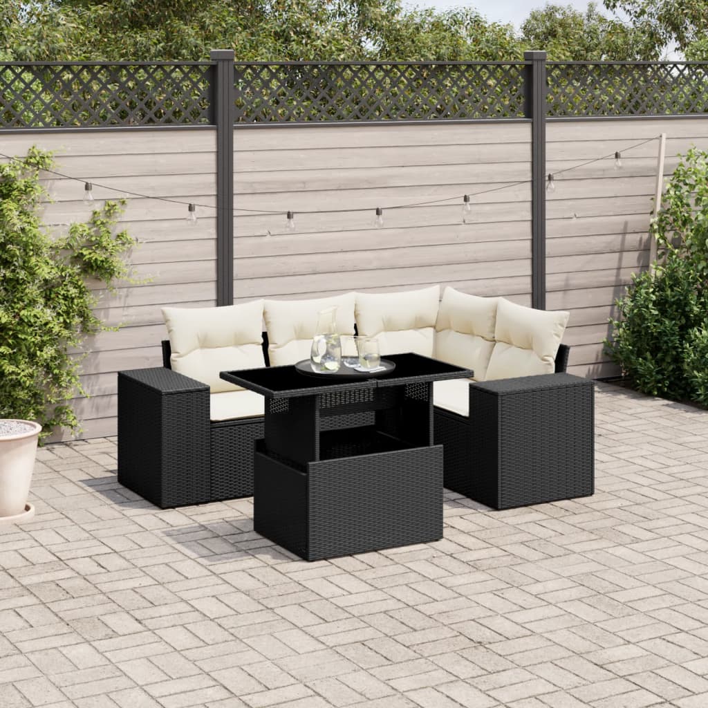 5-dijelna vrtna garnitura od poliratana s jastucima crna 100 x 55 x 73 cm