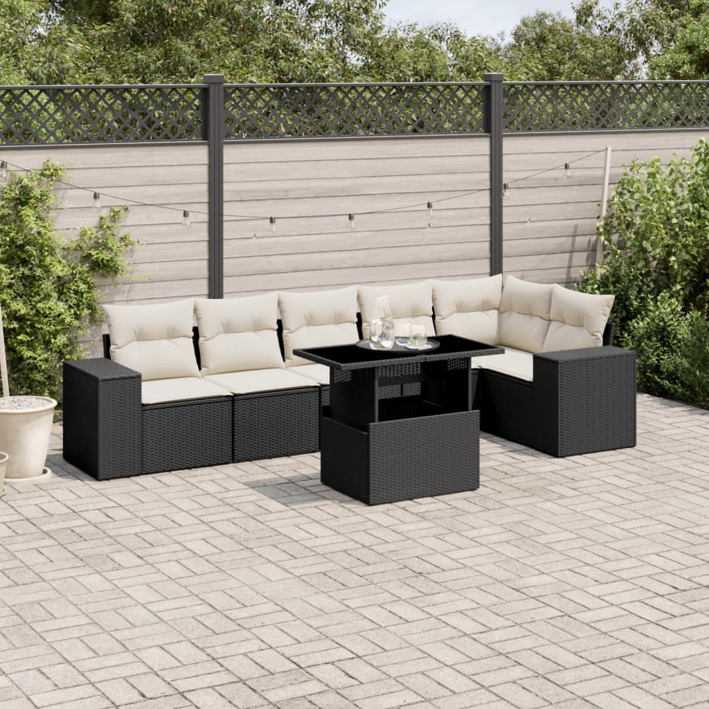 7-dijelni set vrtnih sofa od poliratana s jastucima crni Crna 100 x 55 x 73 cm