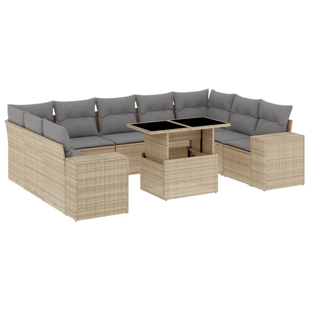 10-dijelni set vrtnih sofa s jastucima bež od poliratana 100 x 55 x 73 cm