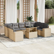 10-dijelni set vrtnih sofa s jastucima bež od poliratana 100 x 55 x 73 cm