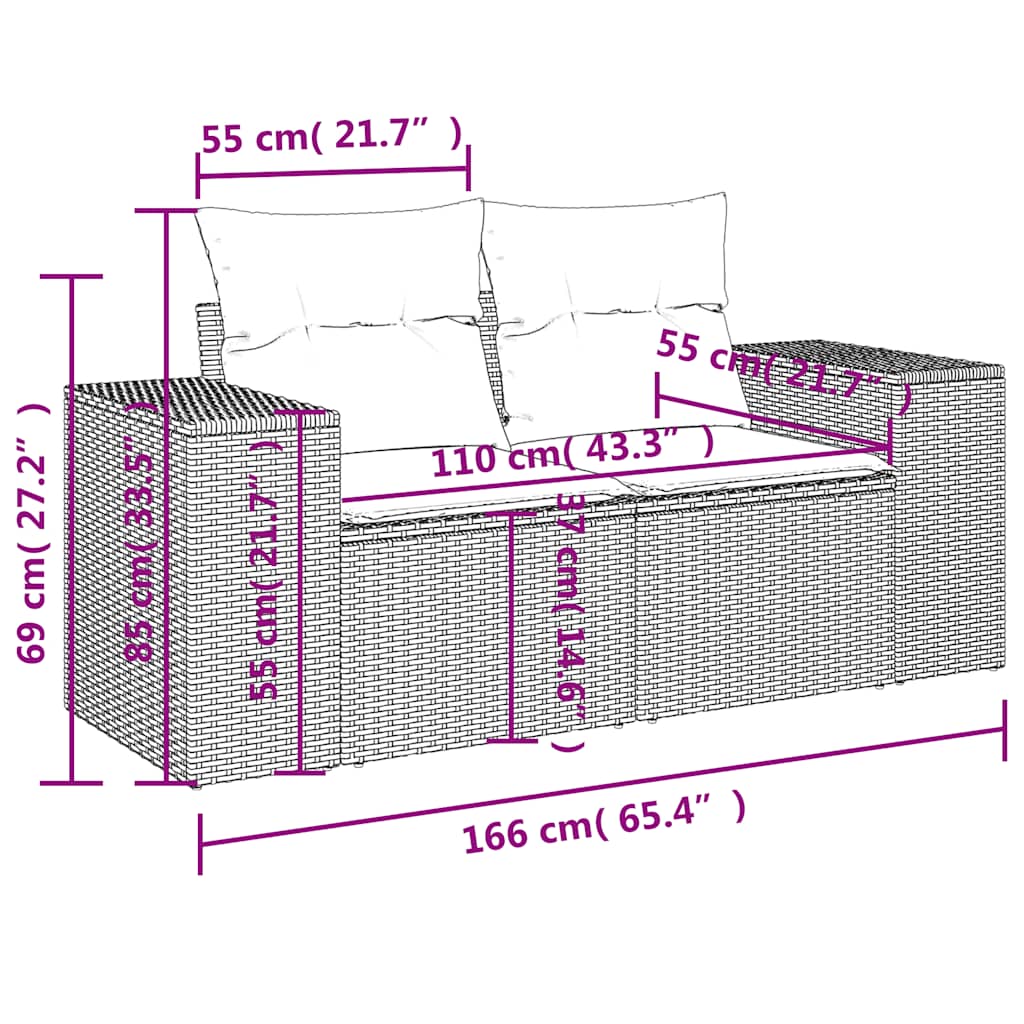 11-dijelni vrtni set s jastucima smeđi poliratan