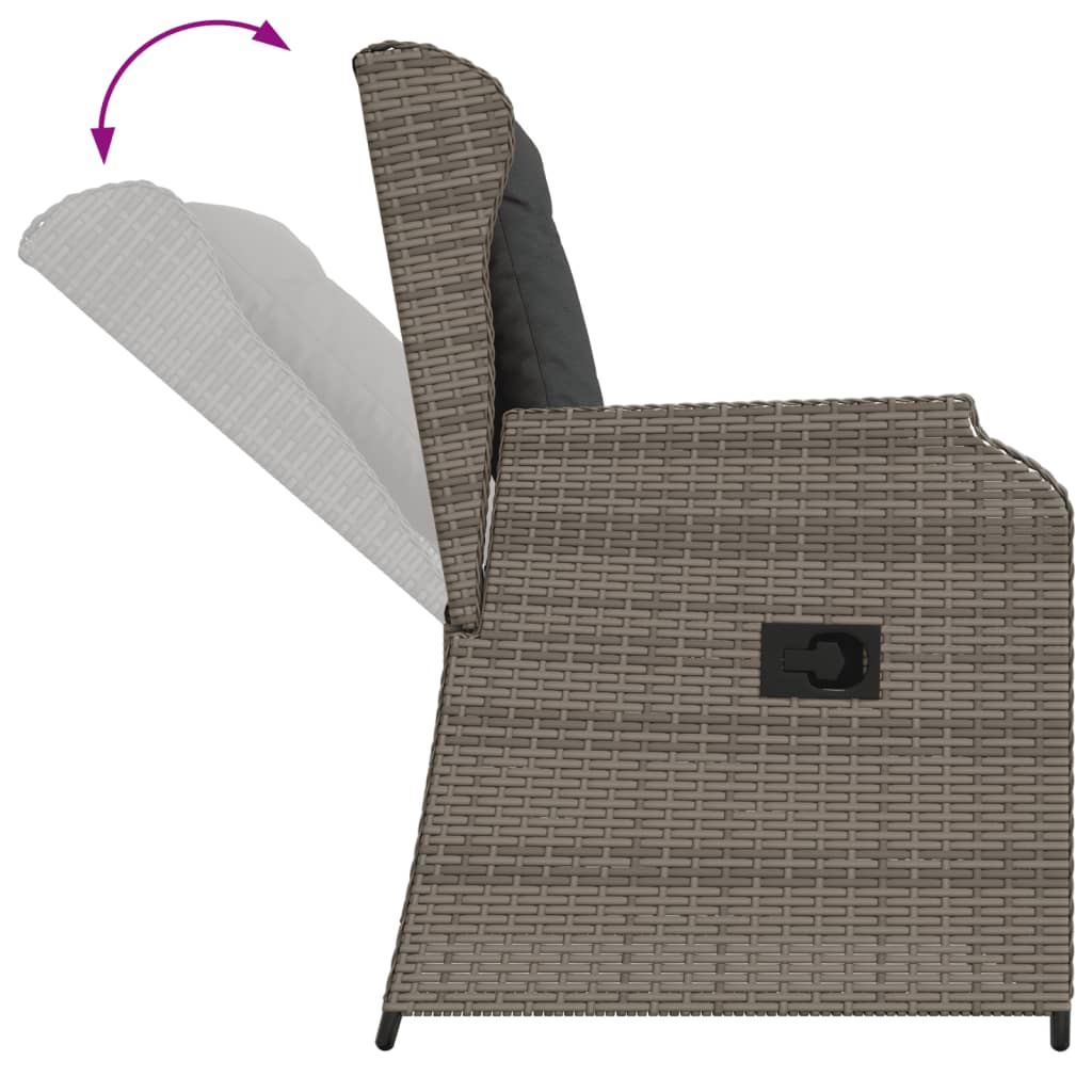 3-dijelna vrtna garnitura od poliratana s jastucima siva 90 x 55 x 40/71 cm