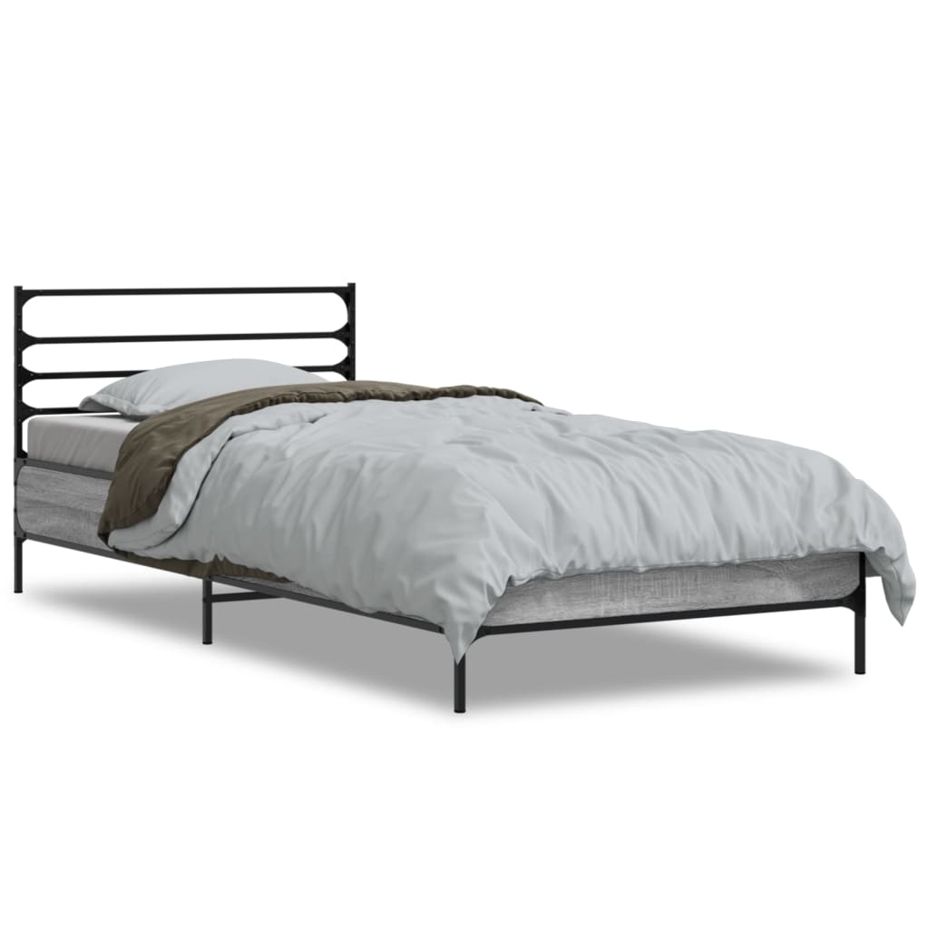 Okvir za krevet boja hrasta 90x200 cm konstruirano drvo i metal Siva 90 x 200 cm