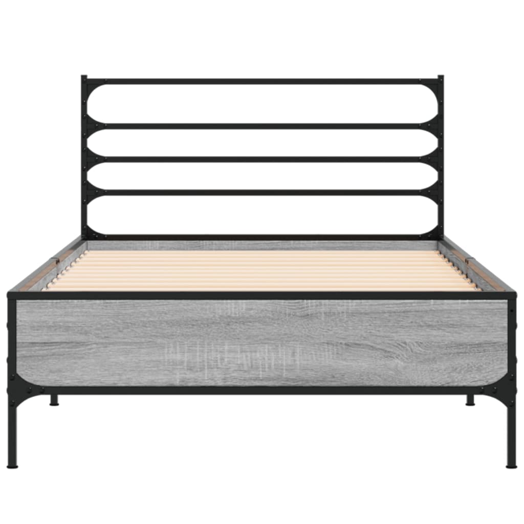 Okvir za krevet boja hrasta 90x200 cm konstruirano drvo i metal Siva 90 x 200 cm
