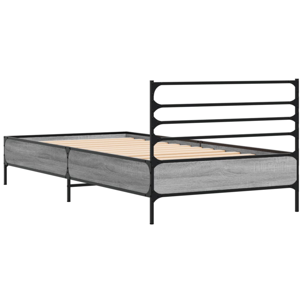 Okvir za krevet boja hrasta 90x200 cm konstruirano drvo i metal Siva 90 x 200 cm