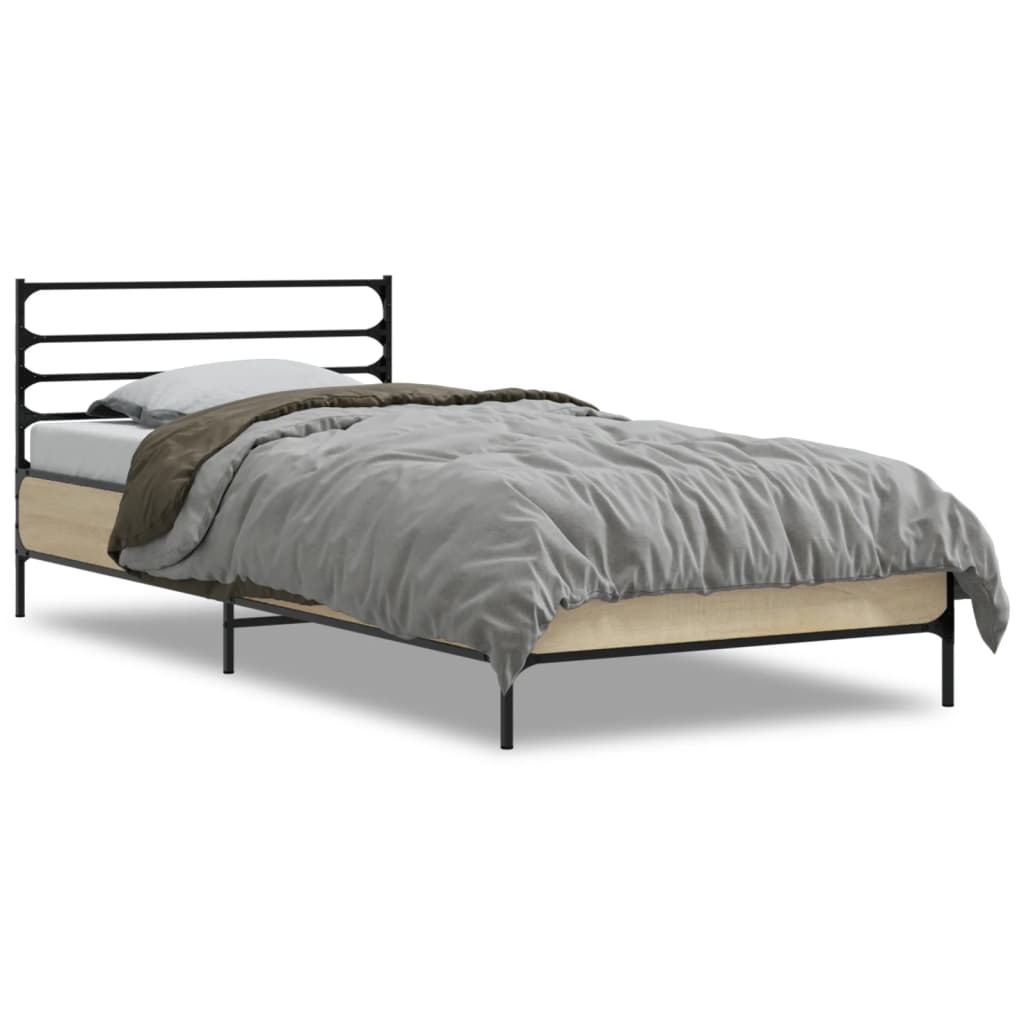 Okvir za krevet boja hrasta 75x190 cm konstruirano drvo i metal Smeđa 75 x 190 cm