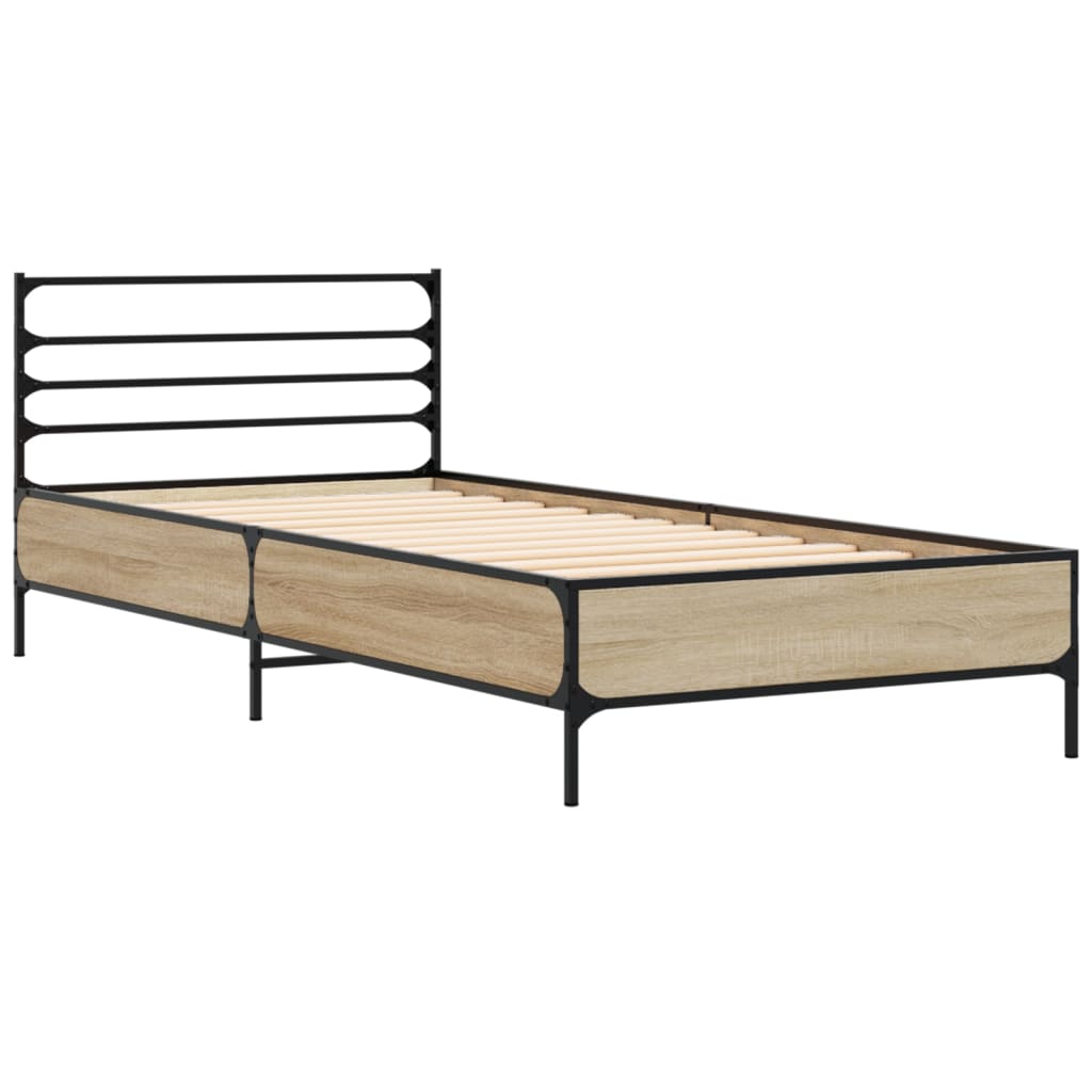 Okvir za krevet boja hrasta 75x190 cm konstruirano drvo i metal Smeđa 75 x 190 cm