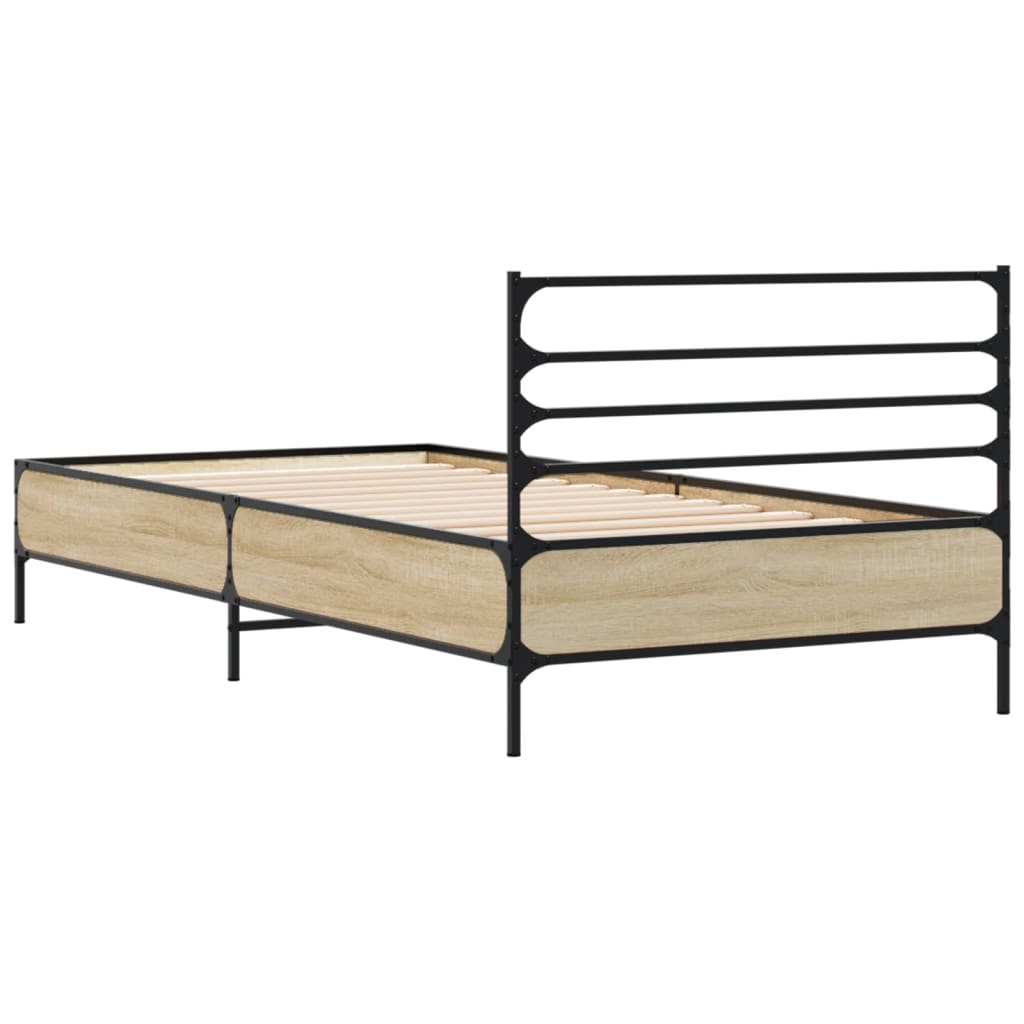 Okvir za krevet boja hrasta 75x190 cm konstruirano drvo i metal Smeđa 75 x 190 cm