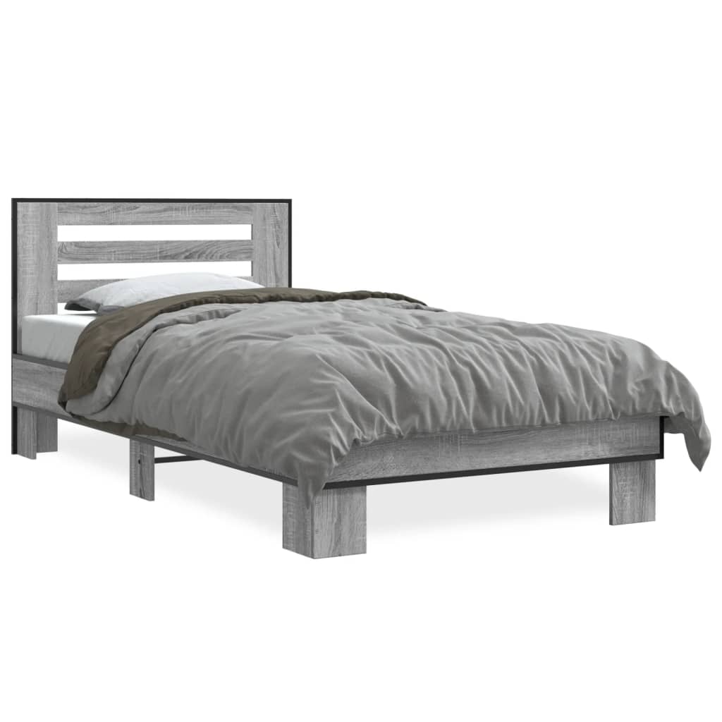 Okvir za krevet boja hrasta 75x190 cm konstruirano drvo i metal Siva 75 x 190 cm