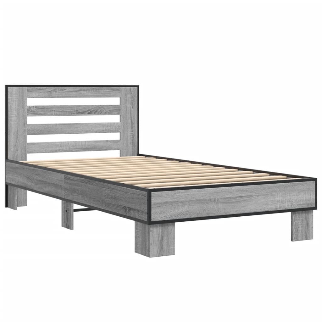 Okvir za krevet boja hrasta 75x190 cm konstruirano drvo i metal Siva 75 x 190 cm