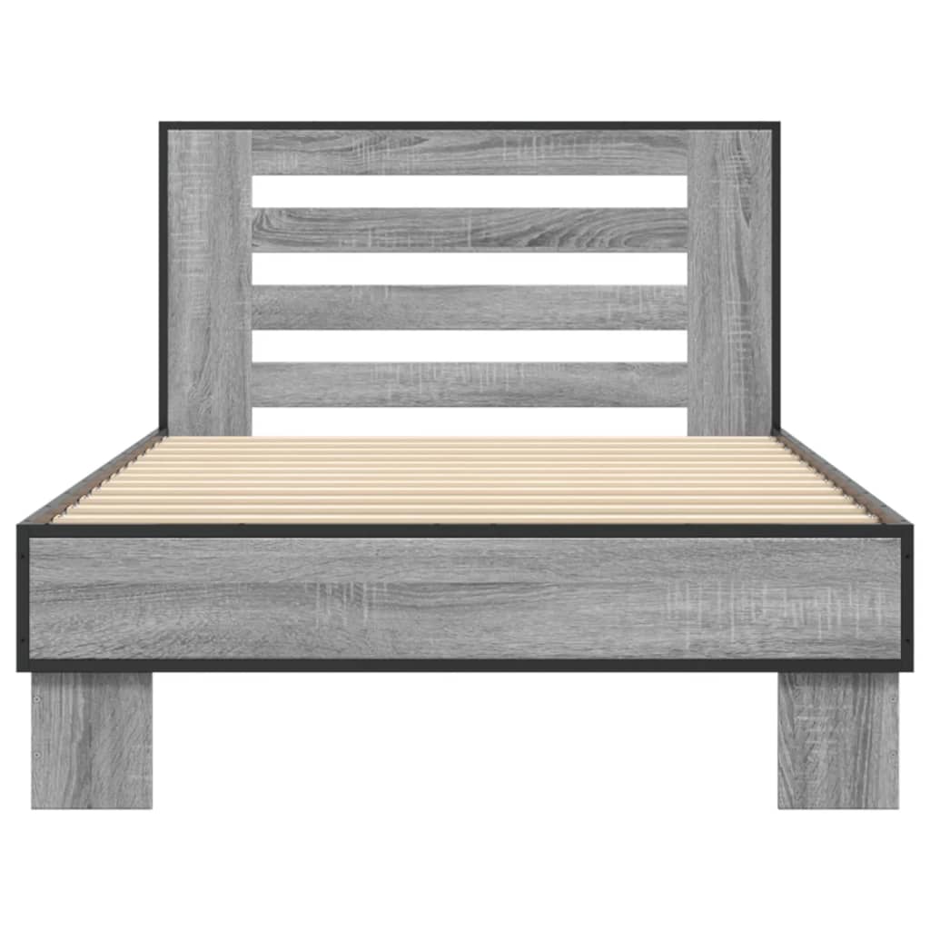 Okvir za krevet boja hrasta 75x190 cm konstruirano drvo i metal Siva 75 x 190 cm