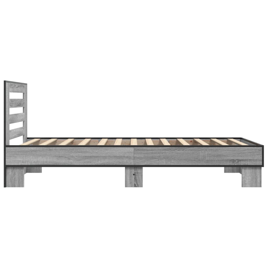 Okvir za krevet boja hrasta 75x190 cm konstruirano drvo i metal Siva 75 x 190 cm