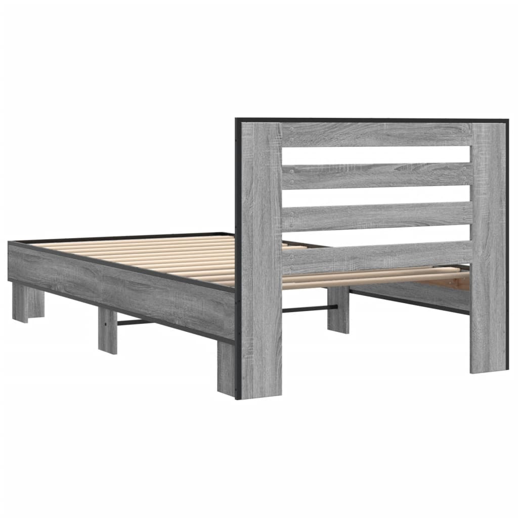 Okvir za krevet boja hrasta 75x190 cm konstruirano drvo i metal Siva 75 x 190 cm