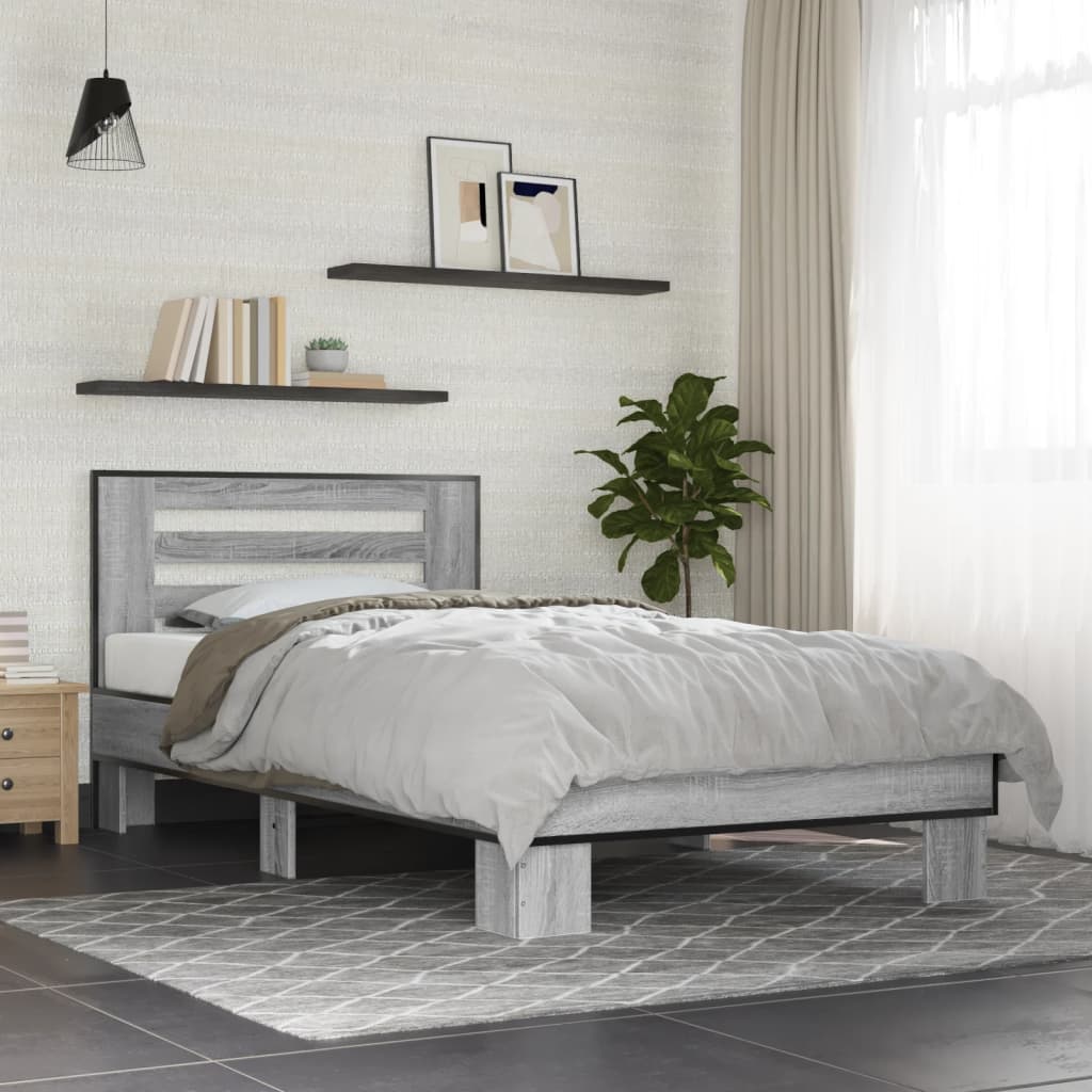 Okvir za krevet boja hrasta 75x190 cm konstruirano drvo i metal Siva 75 x 190 cm
