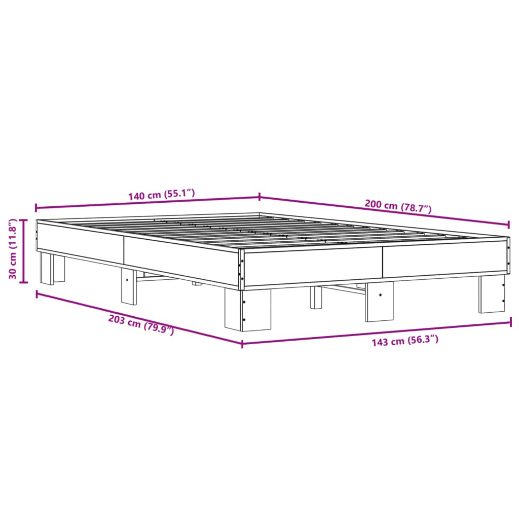 Okvir kreveta crni 140 x 200 cm od konstruiranog drva i metala