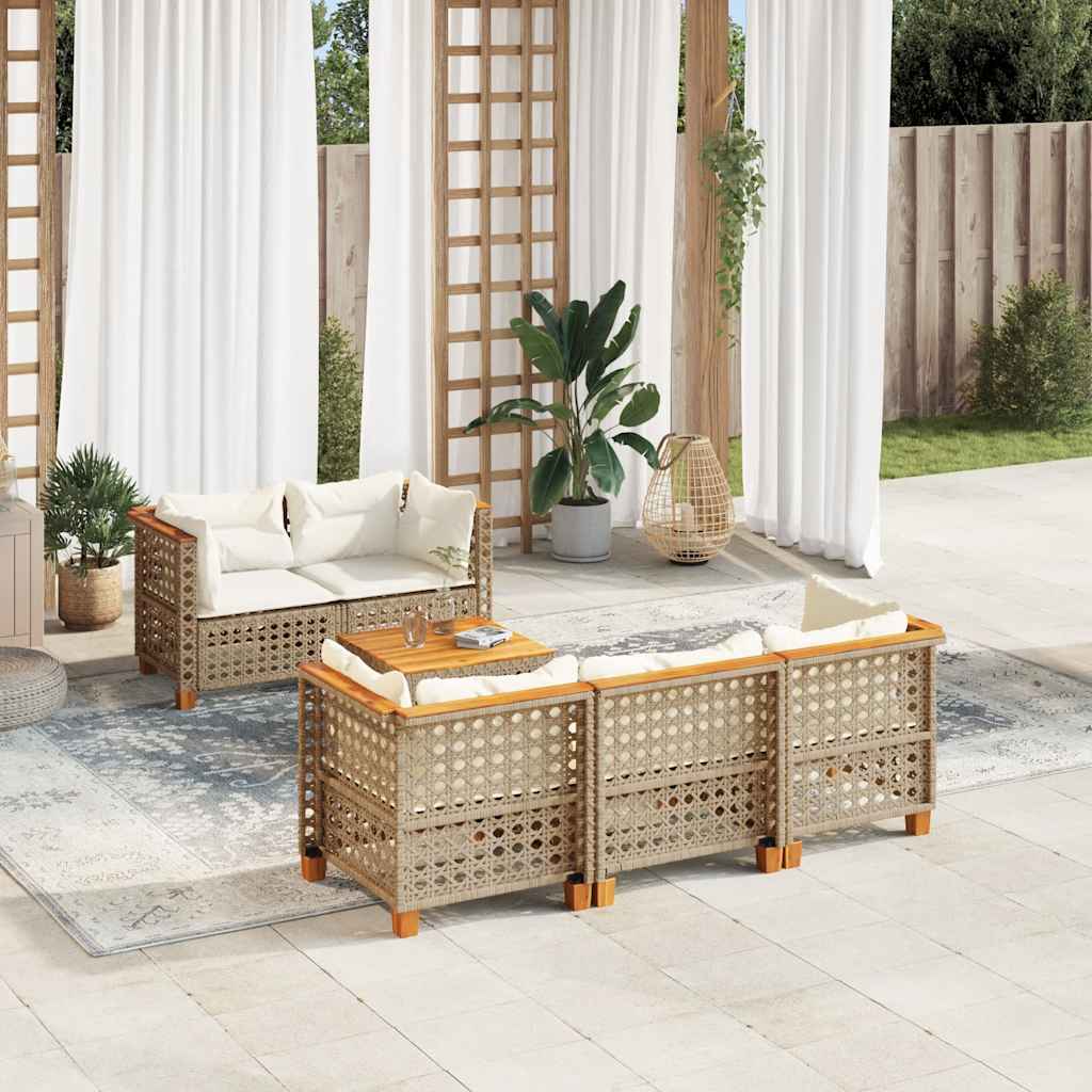 6-dijelni set vrtnih sofa s jastucima bež od poliratana 55 x 55 x 36 cm