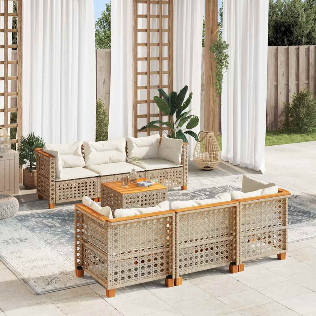 7-dijelni set vrtnih sofa od poliratana s jastucima bež 55 x 55 x 36 cm