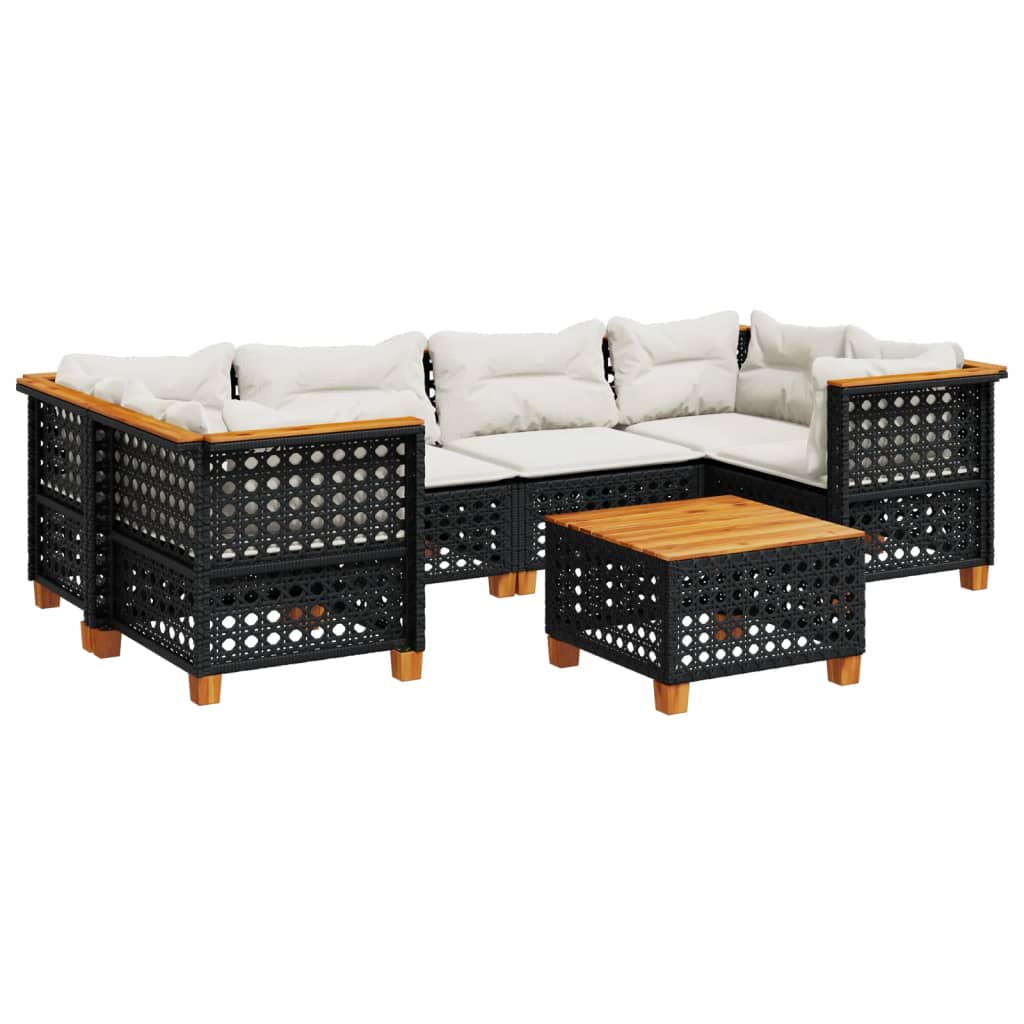 7-dijelni set vrtnih sofa od poliratana s jastucima crni Crna 55 x 55 x 36 cm