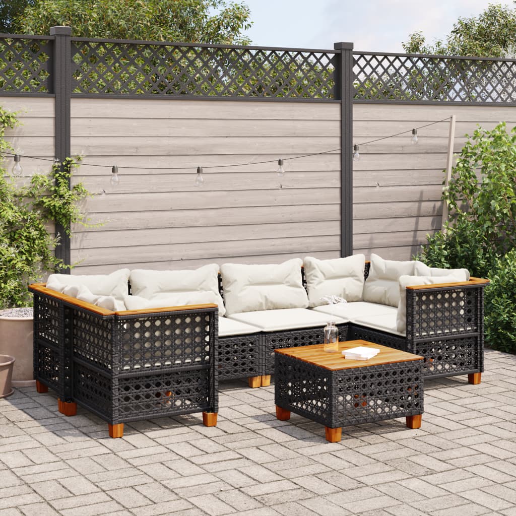7-dijelni set vrtnih sofa od poliratana s jastucima crni Crna 55 x 55 x 36 cm