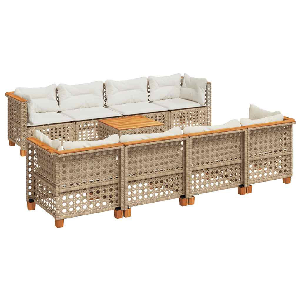 9-dijelni set vrtnih sofa s jastucima bež od poliratana 55 x 55 x 36 cm