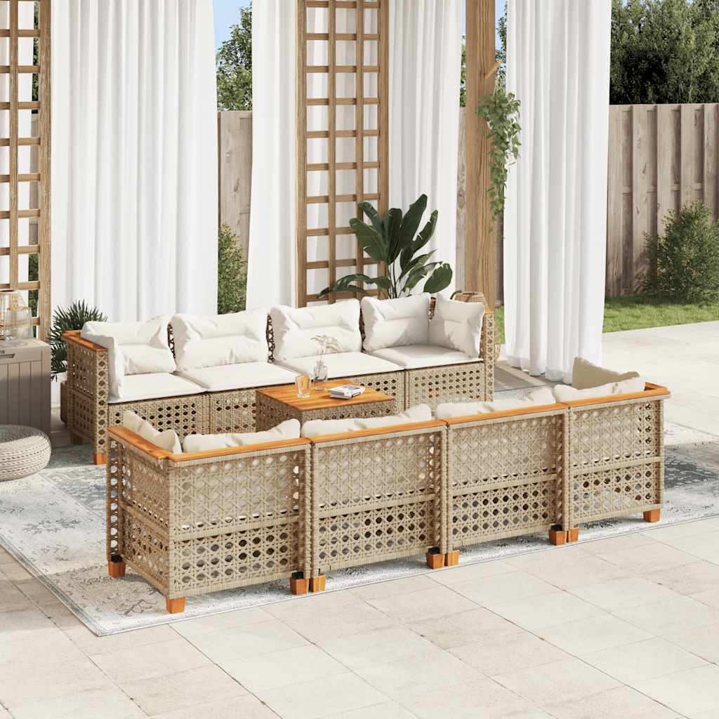 9-dijelni set vrtnih sofa s jastucima bež od poliratana 55 x 55 x 36 cm