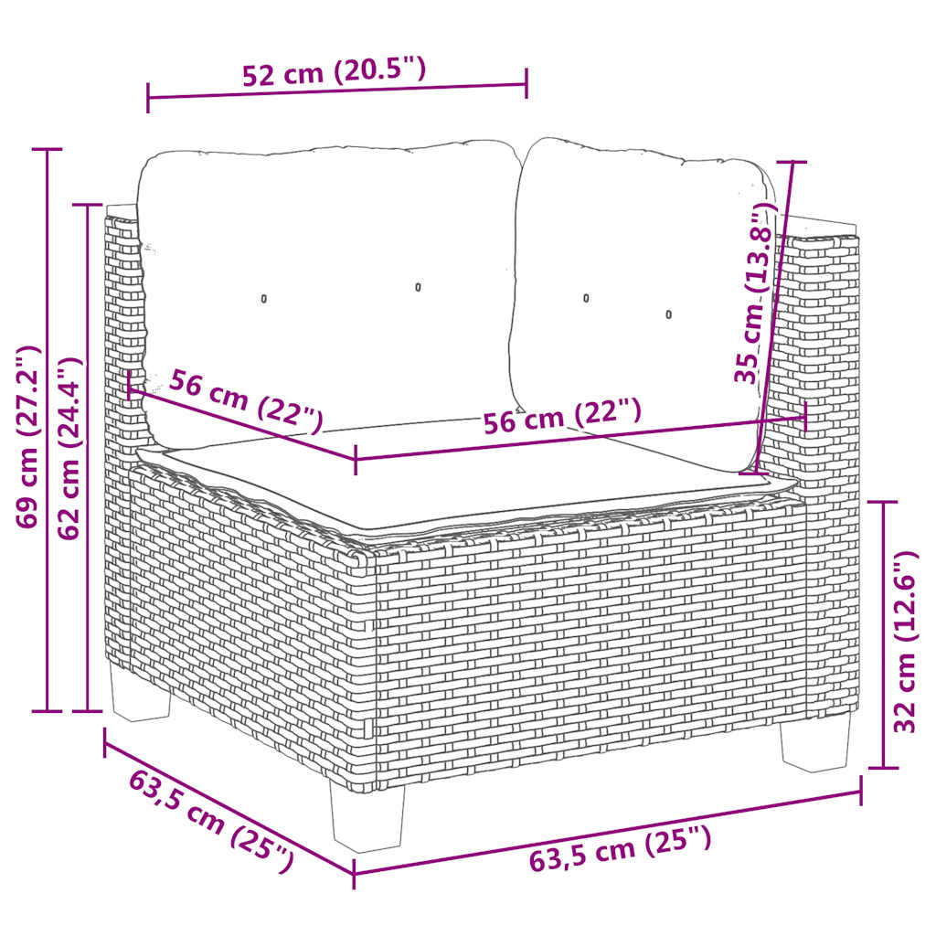 5-dijelna vrtna garnitura od poliratana s jastucima crna 63.5 x 56 x 32 cm