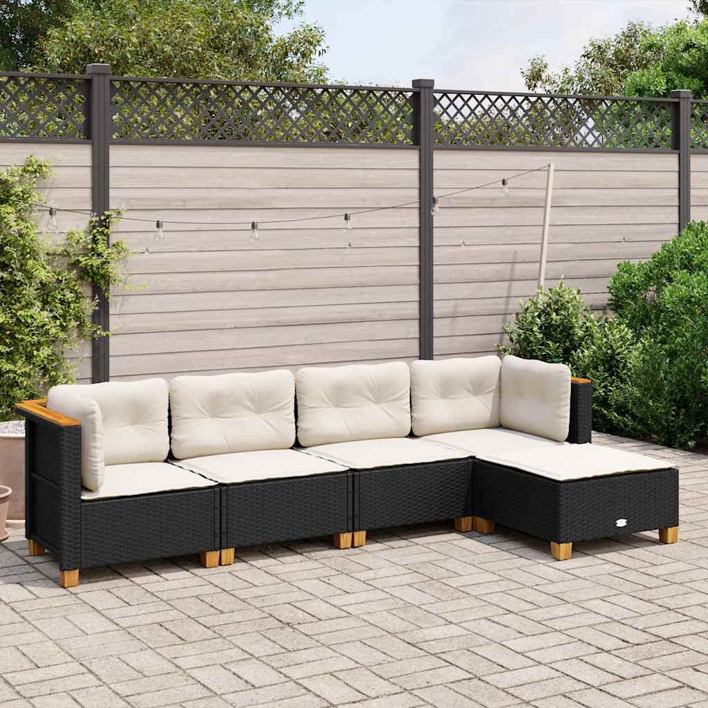 5-dijelna vrtna garnitura od poliratana s jastucima crna 63.5 x 56 x 32 cm