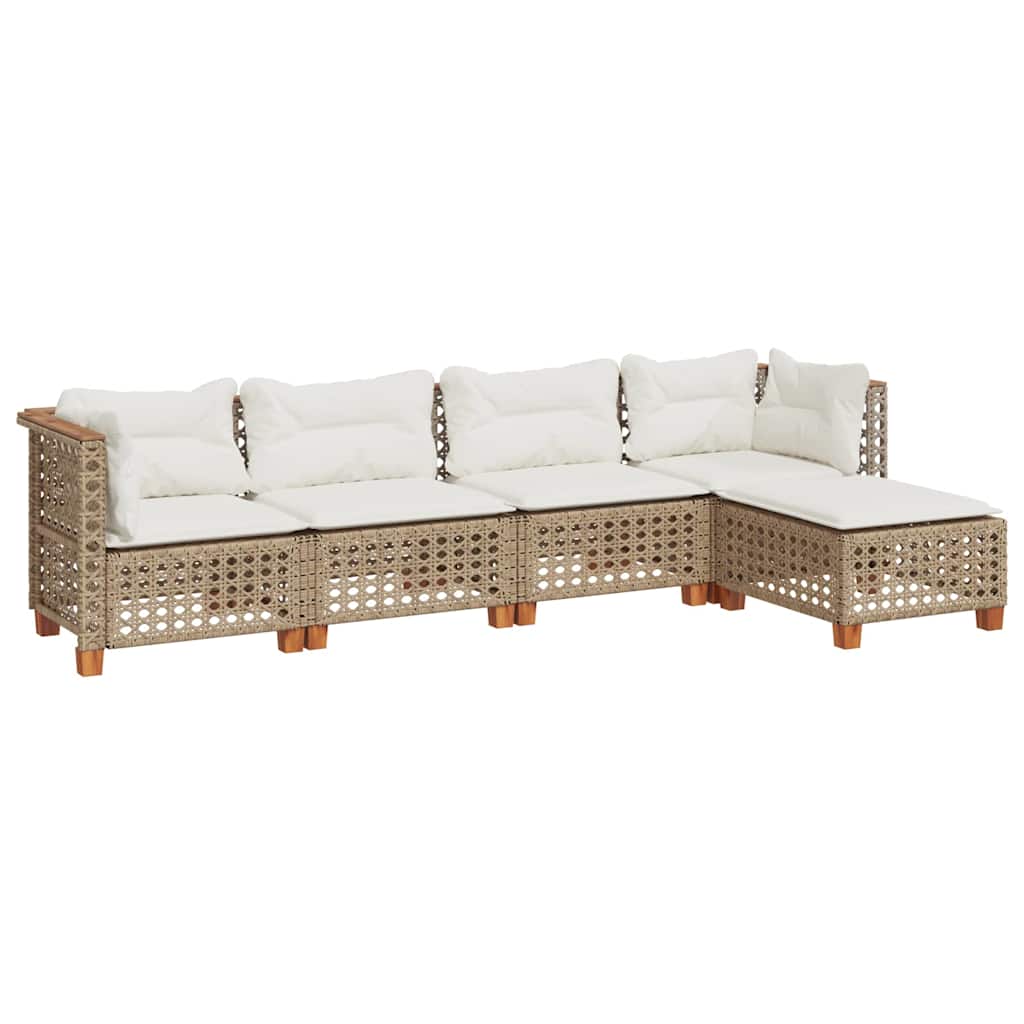 5-dijelni vrtni set sofa s jastucima bež od poliratana 63.5 x 63.5 x 62 cm