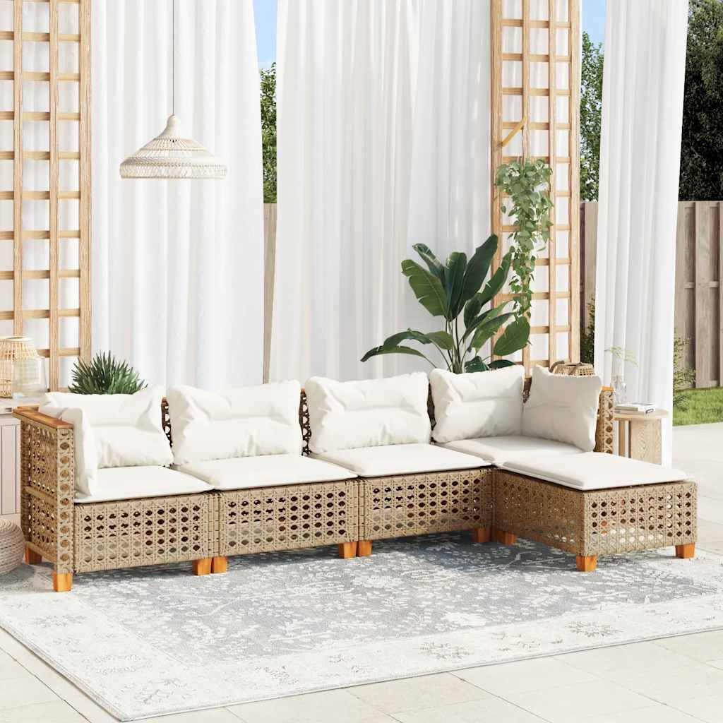 5-dijelni vrtni set sofa s jastucima bež od poliratana 63.5 x 63.5 x 62 cm