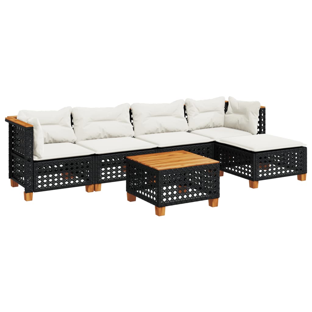 6-dijelni set vrtnih sofa s jastucima crni od poliratana Crna 55 x 55 x 36 cm