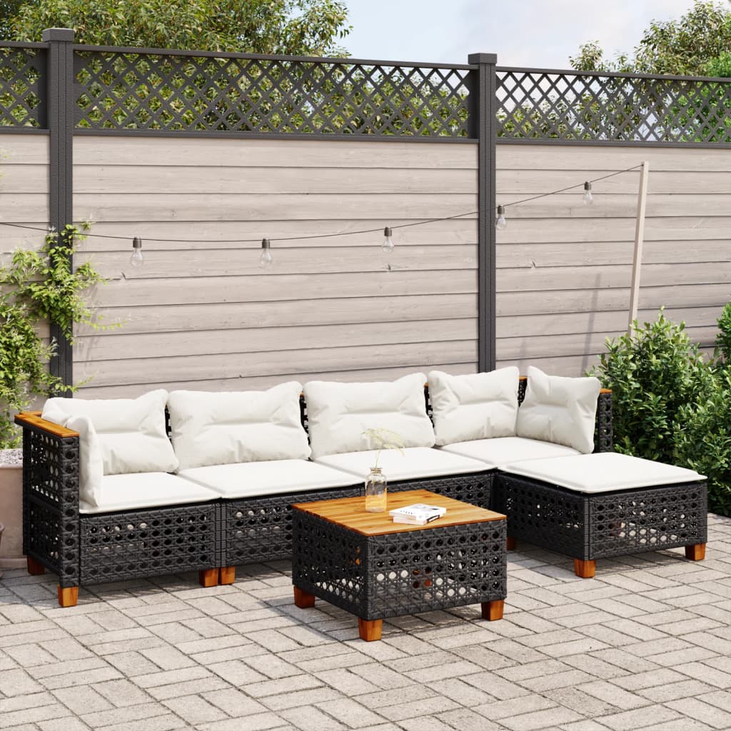 6-dijelni set vrtnih sofa s jastucima crni od poliratana Crna 55 x 55 x 36 cm