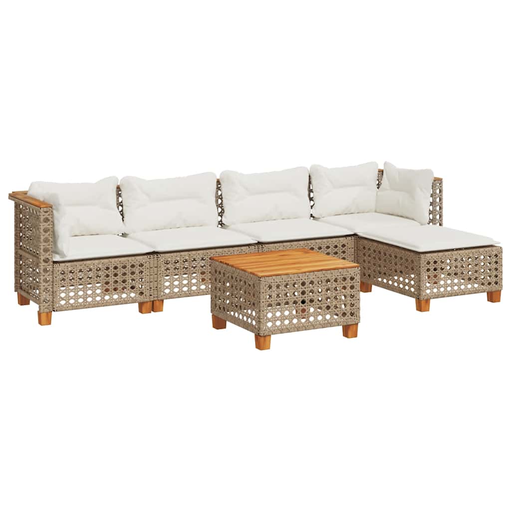 6-dijelni set vrtnih sofa s jastucima bež od poliratana 55 x 55 x 36 cm