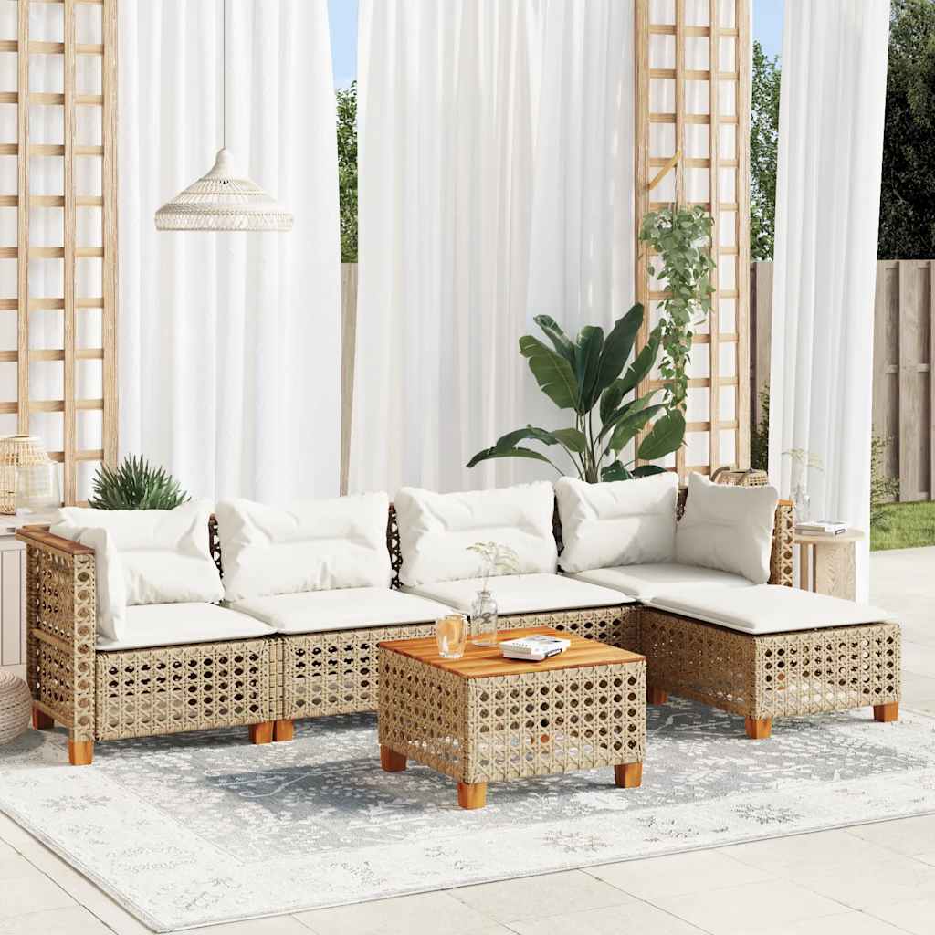 6-dijelni set vrtnih sofa s jastucima bež od poliratana 55 x 55 x 36 cm