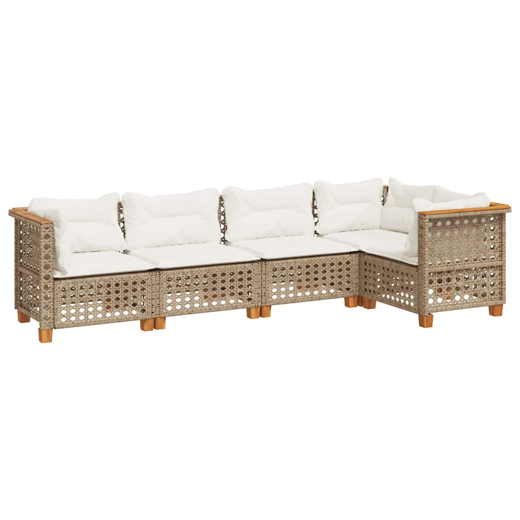 5-dijelni vrtni set sofa s jastucima bež od poliratana 63.5 x 63.5 x 62 cm