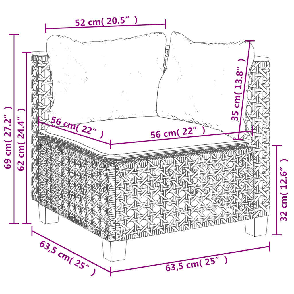 5-dijelni vrtni set sofa s jastucima bež od poliratana 63.5 x 63.5 x 62 cm