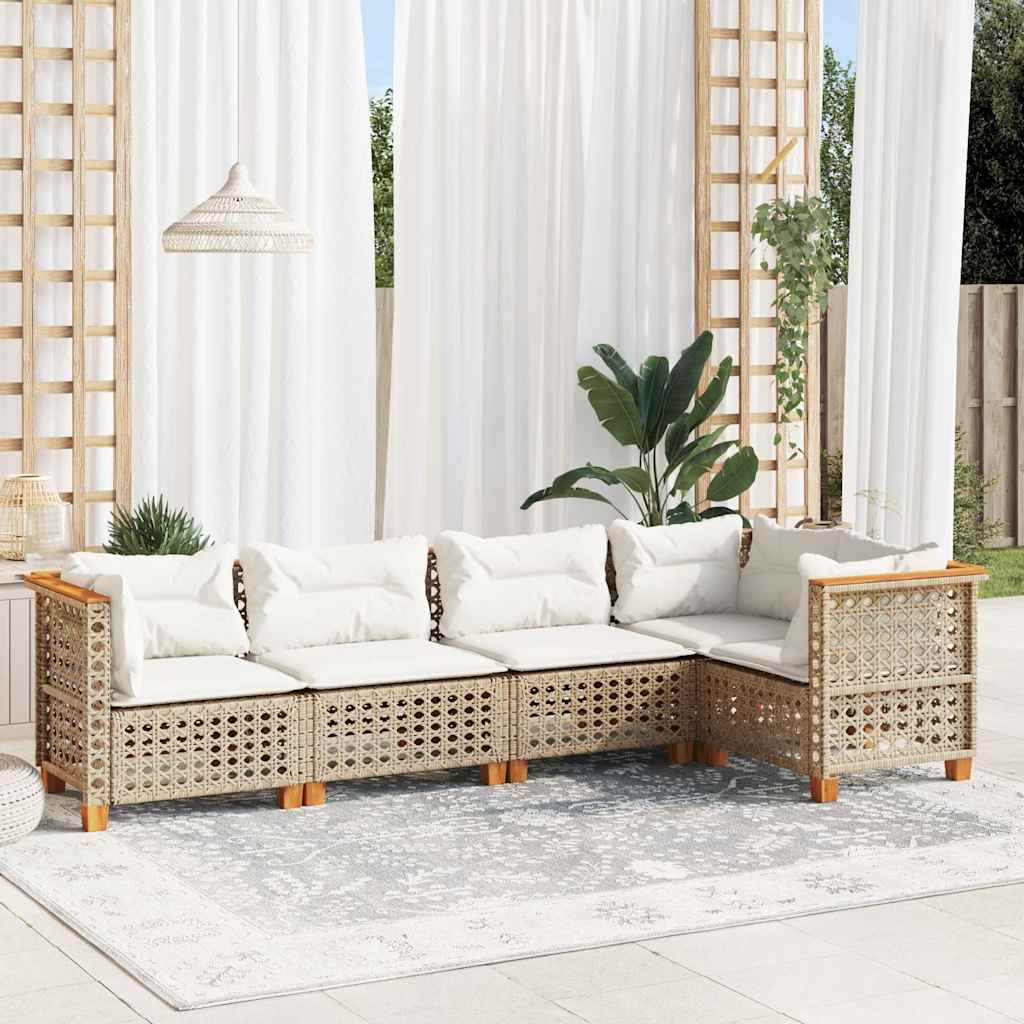 5-dijelni vrtni set sofa s jastucima bež od poliratana 63.5 x 63.5 x 62 cm