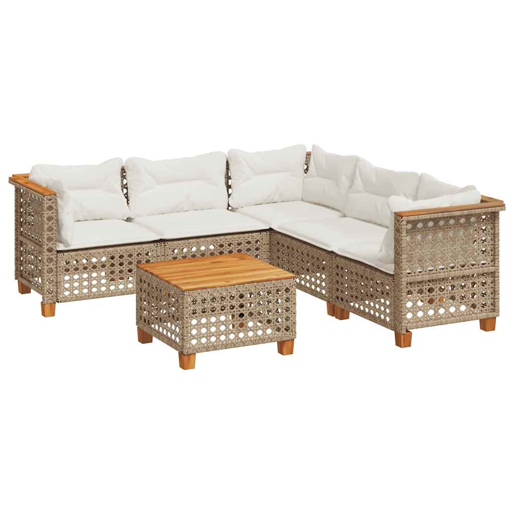 6-dijelni set vrtnih sofa s jastucima bež od poliratana 55 x 55 x 36 cm