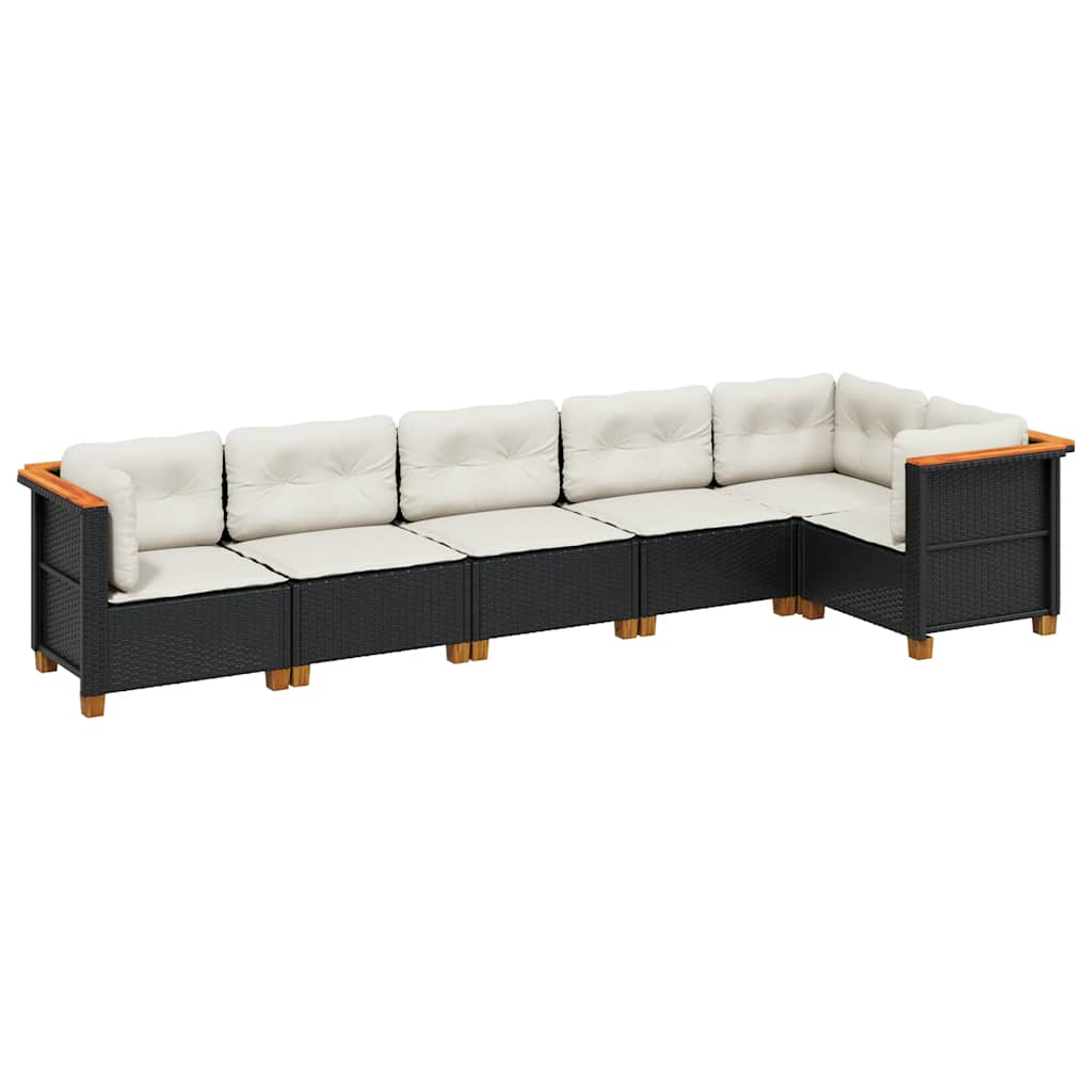 6-dijelni set vrtnih sofa s jastucima crni od poliratana Crna 63.5 x 63.5 x 62 cm