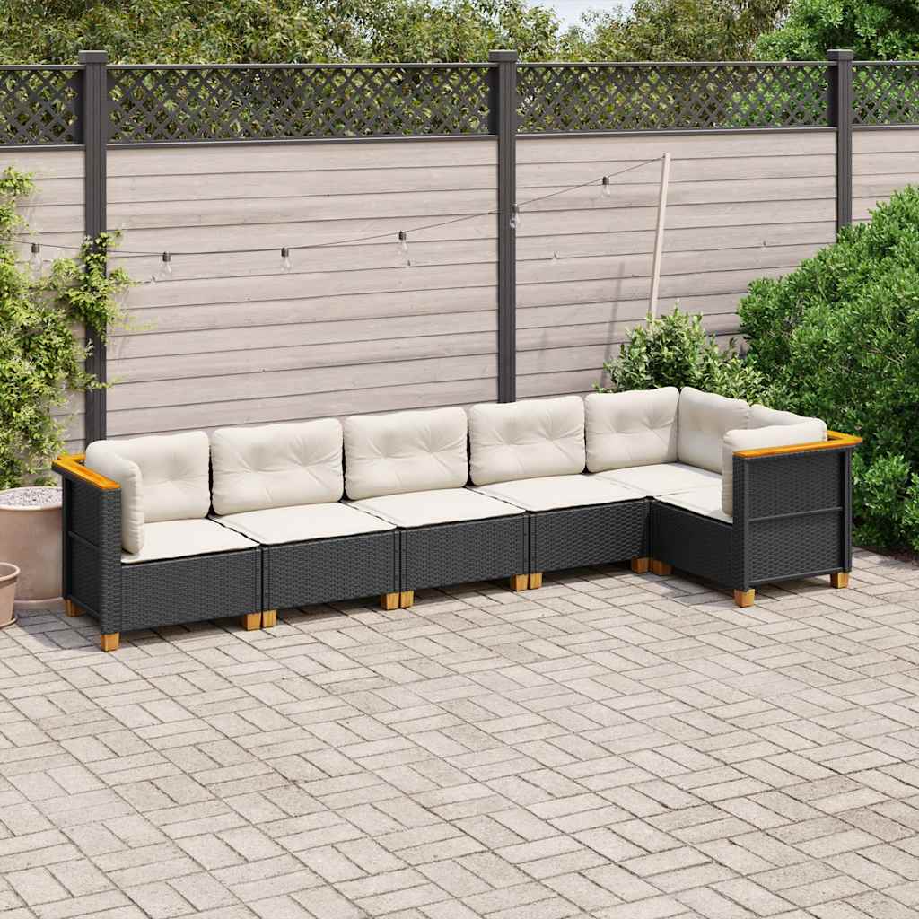 6-dijelni set vrtnih sofa s jastucima crni od poliratana Crna 63.5 x 63.5 x 62 cm