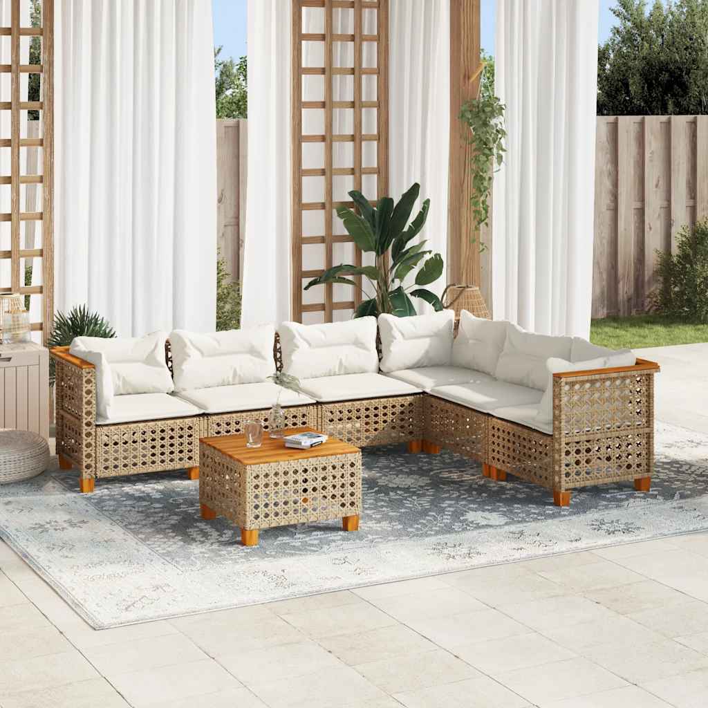 7-dijelni set vrtnih sofa od poliratana s jastucima bež 254 x 190.5 x 69 cm