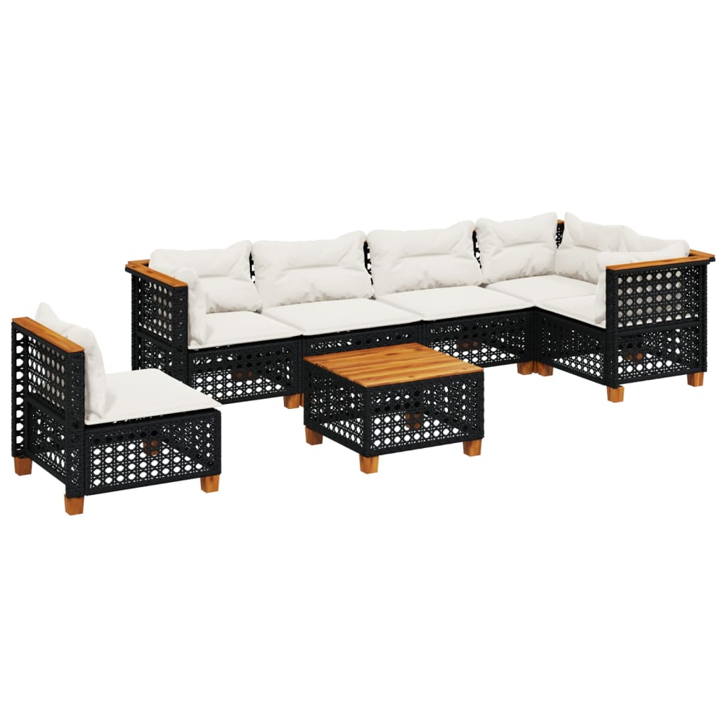 7-dijelni set vrtnih sofa od poliratana s jastucima crni Crna 55 x 55 x 36 cm