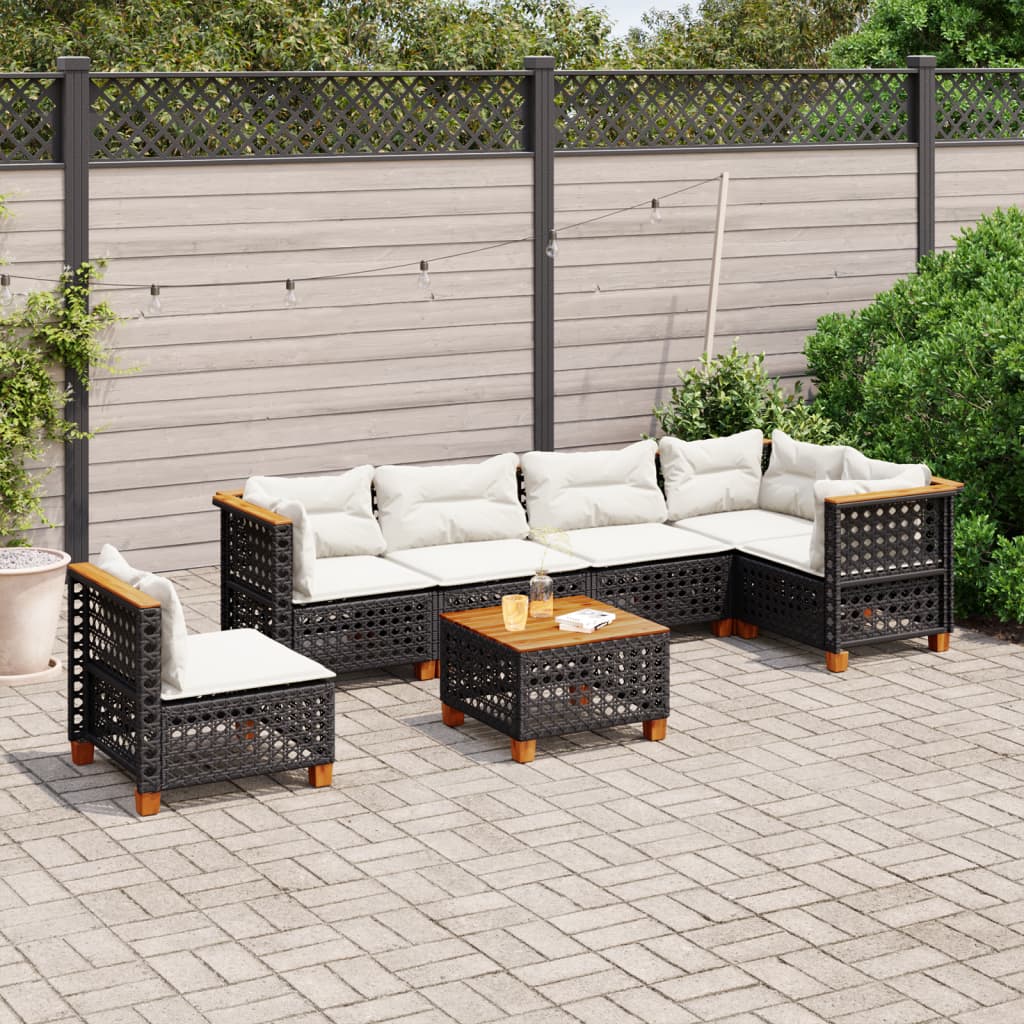 7-dijelni set vrtnih sofa od poliratana s jastucima crni Crna 55 x 55 x 36 cm