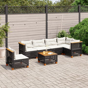 7-dijelni set vrtnih sofa od poliratana s jastucima crni Crna 55 x 55 x 36 cm