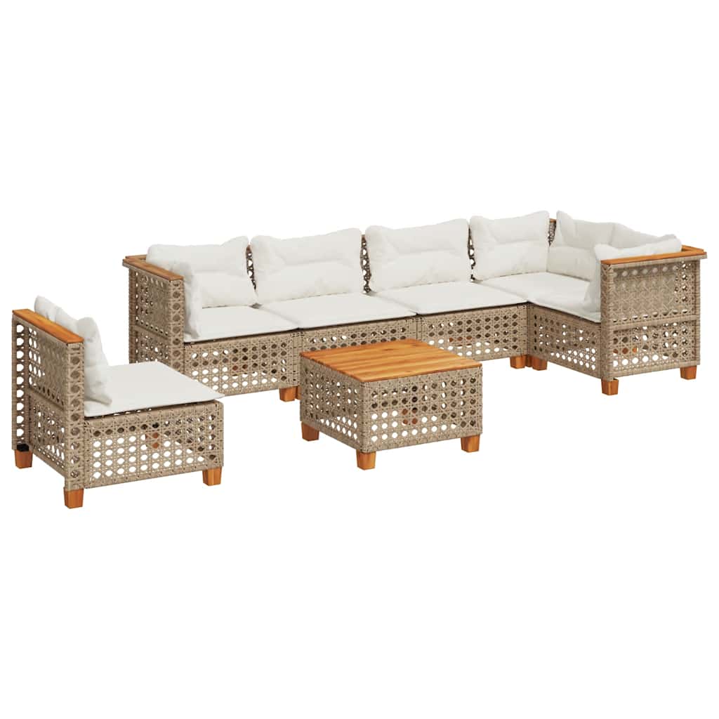 7-dijelni set vrtnih sofa od poliratana s jastucima bež 55 x 55 x 36 cm