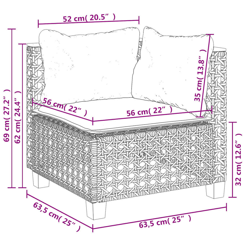 7-dijelni set vrtnih sofa od poliratana s jastucima bež 55 x 55 x 36 cm