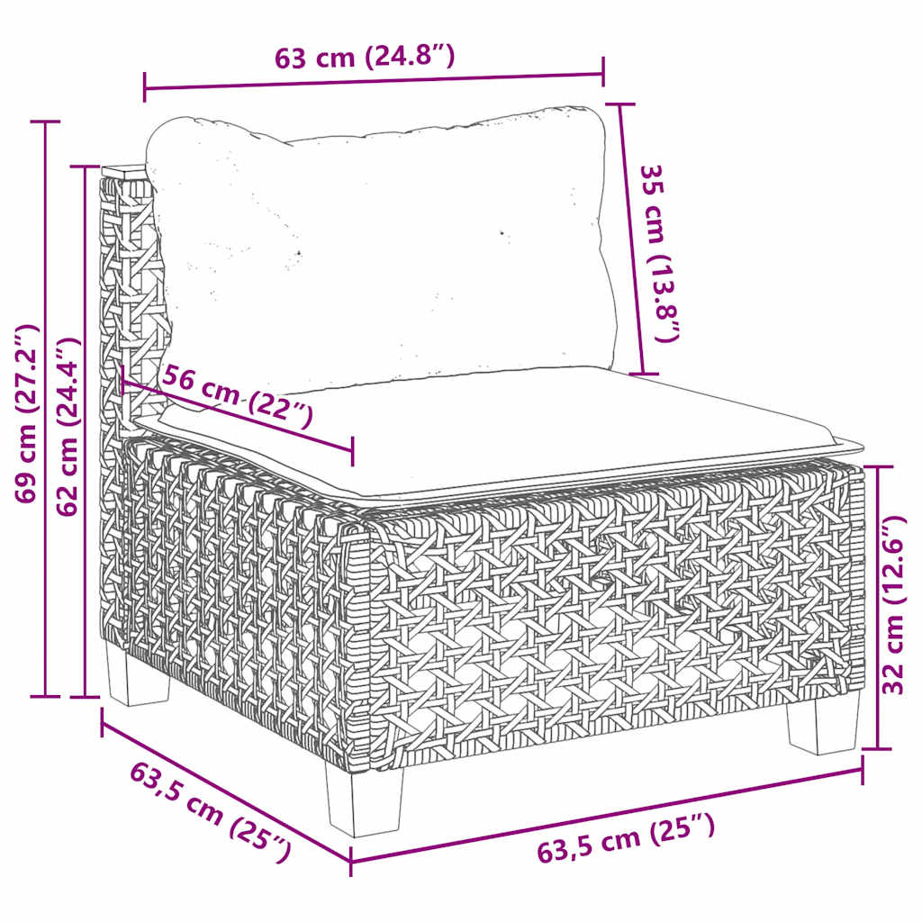 7-dijelni set vrtnih sofa od poliratana s jastucima bež 55 x 55 x 36 cm