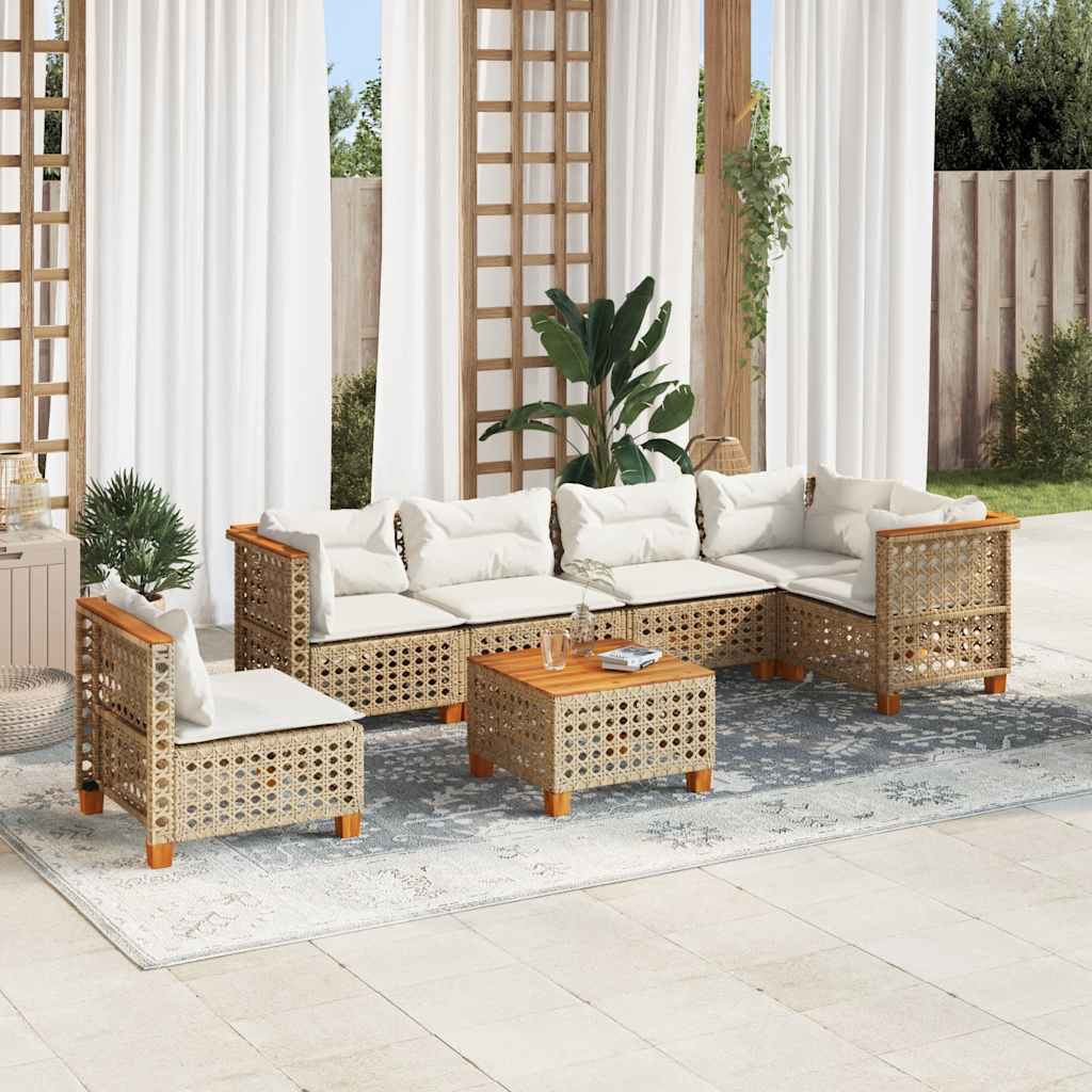 7-dijelni set vrtnih sofa od poliratana s jastucima bež 55 x 55 x 36 cm