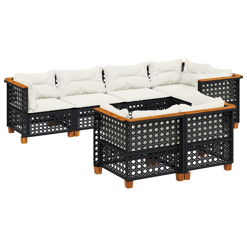 7-dijelni set vrtnih sofa od poliratana s jastucima crni Crna 63.5 x 63.5 x 62 cm