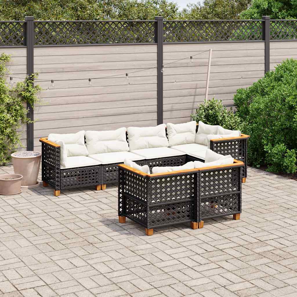 7-dijelni set vrtnih sofa od poliratana s jastucima crni Crna 63.5 x 63.5 x 62 cm