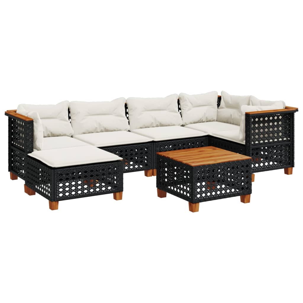 7-dijelni set vrtnih sofa od poliratana s jastucima crni Crna 55 x 55 x 36 cm